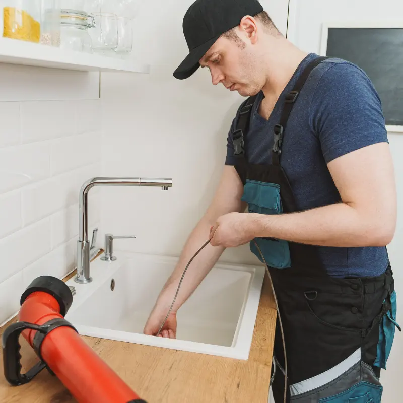 man unclogging a drain