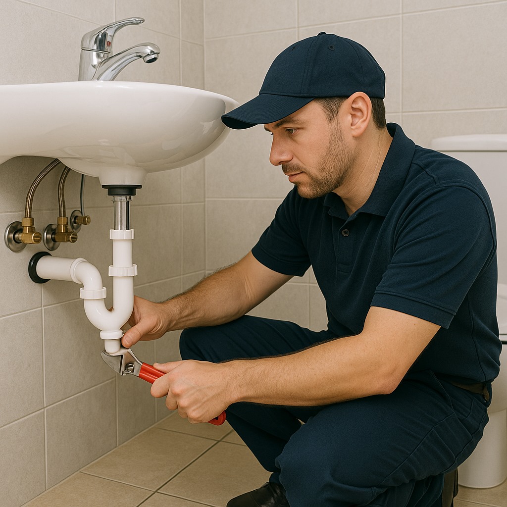 Plumber working to fix Sink Problum